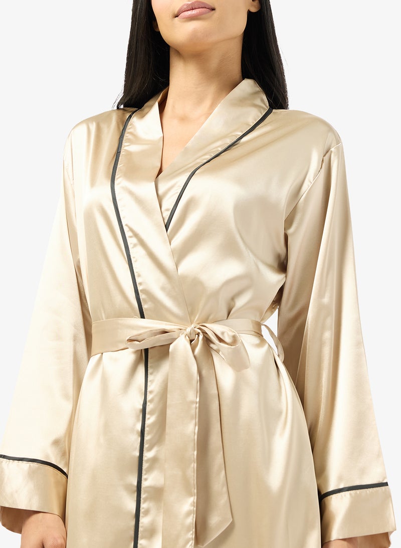 Ginger Satin Robe with Contrast Trim Detail - Image 3